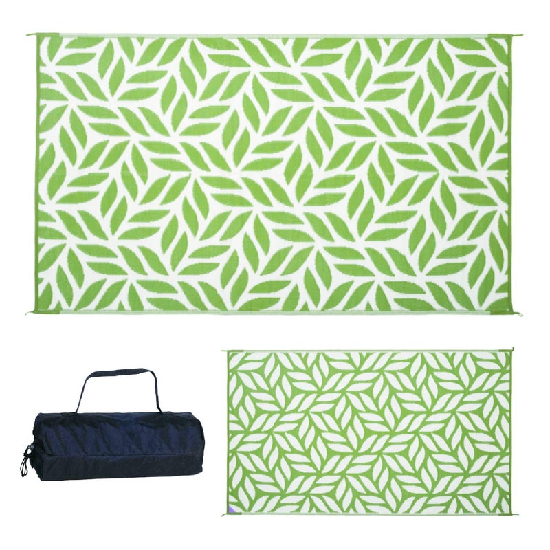 Reversible Mats سجادة قابلة للعكس أنيقة 255084 بطول 5 أقدام وعرض 8 أقدام، سجادة بلاستيكية من القش، سجادة أرضية كبيرة في الهواء الطلق، للسيارات المتنقلة، الفناء، الحديقة الخلفية، النزهات، الشاطئ، التخييم - سجادة أوراق (أخضر/أبيض) - Image 3